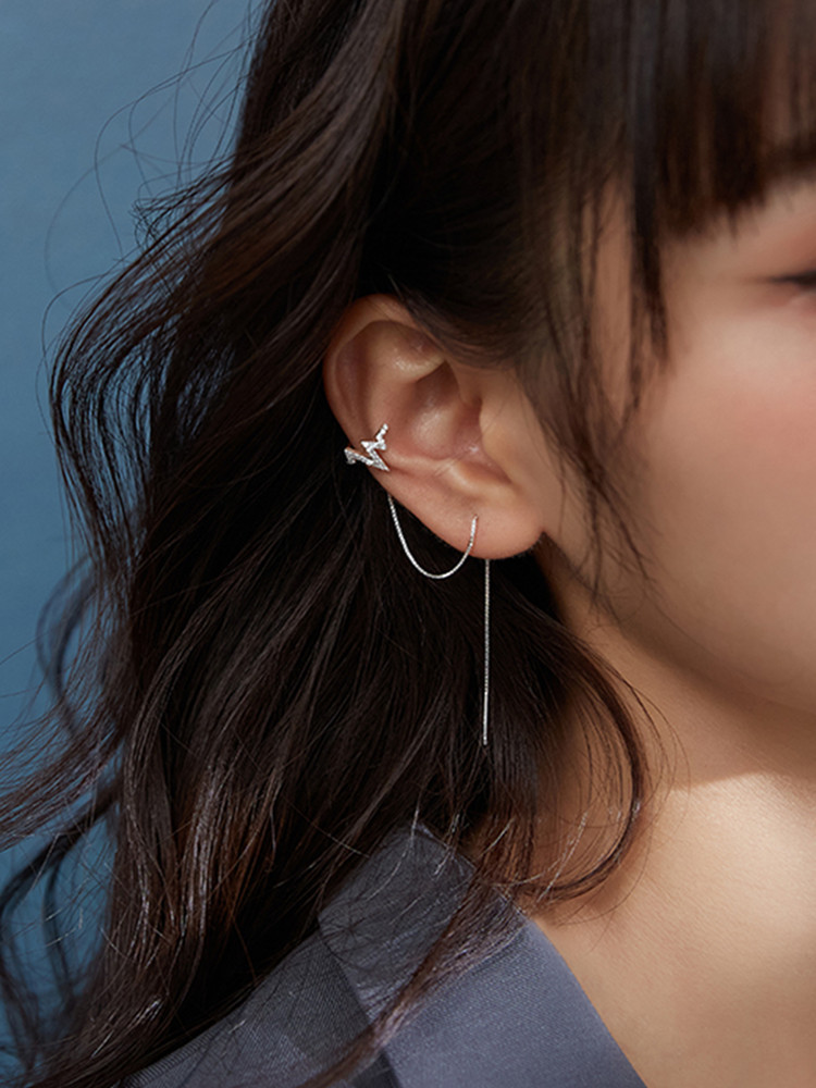 Ear Cuff No Piercing - Pendientes de clip de doble cadena
