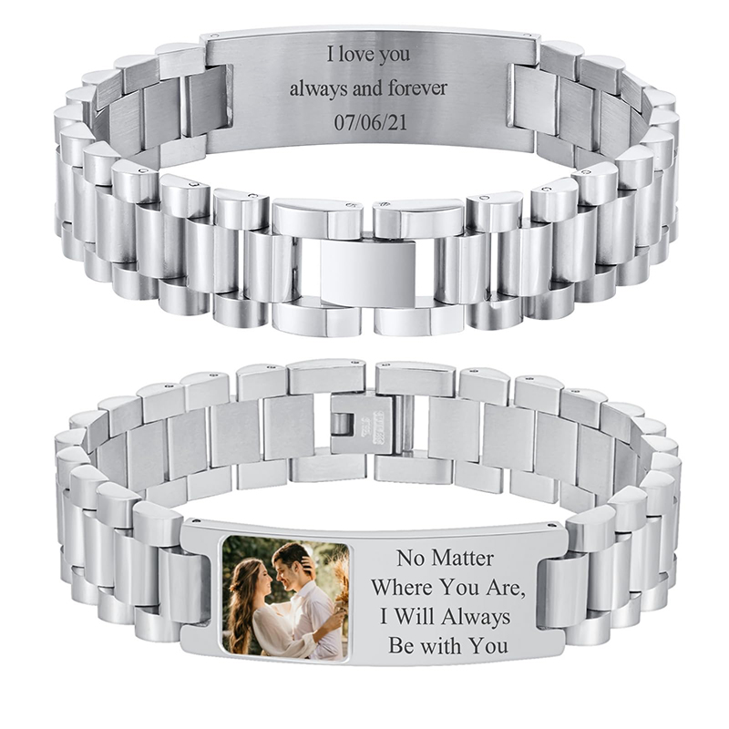 Jewelry Watches Men - Pulsera con texto de imagen personalizada,