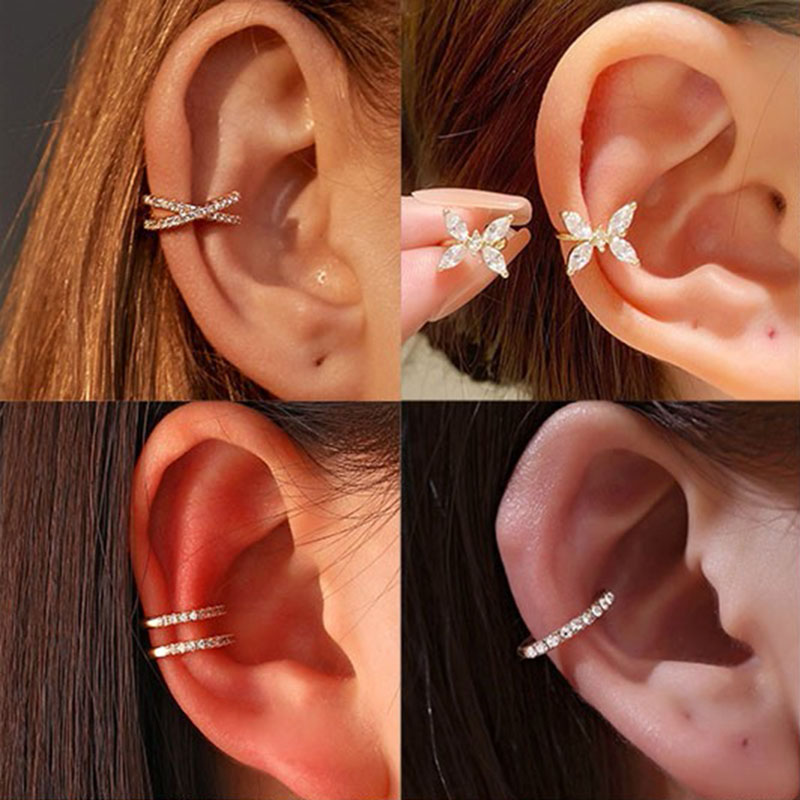 Ear Cuff No Piercing - Pendientes de clip de cristal coreanos