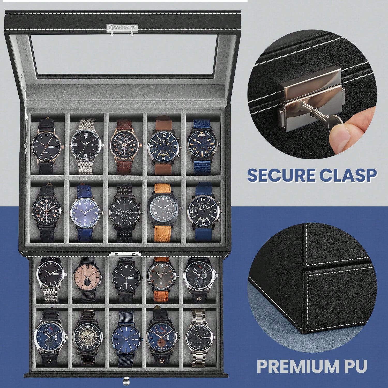 Caja para Relojes de 20 Ranura - Jewelry Watches Men reseña y precio